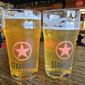 Starr Hill Brewery - Ramble On IPA on the left and Groove Tangerine wheat beer on the right - Breweries Near Me - Crozet, Virginia Starr Hill Brewery - Ramble On IPA on the left and Groove Tangerine wheat beer on the right - Breweries Near Me - Crozet, Virginia
