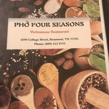 Pho Four Seasons - Menu cover - Vietnamese Near Me - Beaumont, Texas