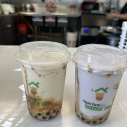 Yum Yum Bubble Tea - Mango milk tea and taro milk tea