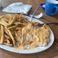 Dennis Point Cafe - Haddock with lobster sauce. Yum Good server