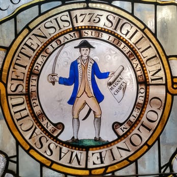 Massachusetts State House - Close up of stained glass above interior staircase - Landmarks & Historical Buildings Near Me - Boston, Massachusetts Massachusetts State House - Close up of stained glass above interior staircase - Landmarks & Historical Buildings Near Me - Boston, Massachusetts