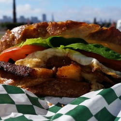 Savourie Streets Food Truck - Pork Belly BeLT. The famous Pork Belly BLT, breakfast style with a fried egg and Cheddar.