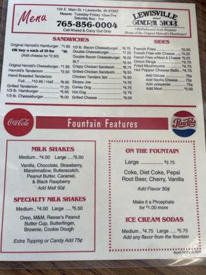 Menu photo 2 Lewisville General Store Lewisville, IN