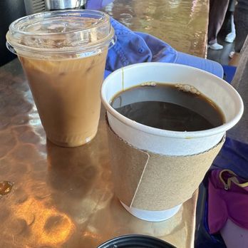 Dead Eye Coffee Bar - Cold brew with milk and drip coffee (it was delicious and the cup was so full, I had to drink some first) - Coffee & Tea Near Me - South San Francisco, California