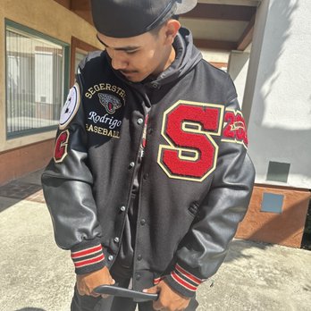 Rev Varsity Letterman Jackets - My son with his lettermen jacket custom made from Rev Varsity! - Screen Printing/T-Shirt Printing Near Me - San Dimas, California Rev Varsity Letterman Jackets - My son with his lettermen jacket custom made from Rev Varsity! - Screen Printing/T-Shirt Printing Near Me - San Dimas, California