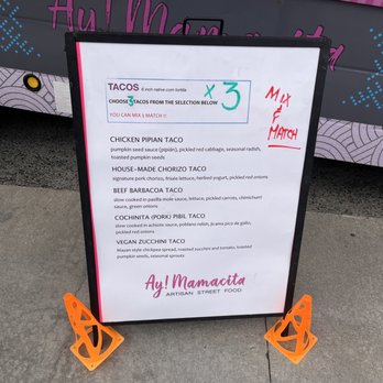 Ay Mamacita - a menu on the sidewalk - Food Trucks Near Me - Vancouver, British Columbia