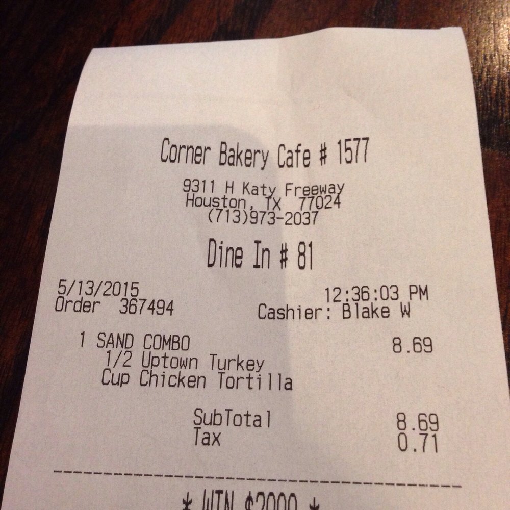 Corner Bakery Cafe - Simple meal. Took 20 minutes. - Cafes Near Me - Houston, Texas Corner Bakery Cafe - Simple meal. Took 20 minutes. - Cafes Near Me - Houston, Texas