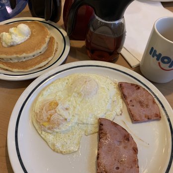 IHOP - Senior 2+2+2: eggs over easy, ham (or bacon and sausage), and pancakes - American Near Me - Bristol, Virginia