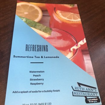 Ruth Ann's Restaurant - Flavored lemonade and tea menu - Breakfast & Brunch Near Me - Columbus, Georgia Ruth Ann's Restaurant - Flavored lemonade and tea menu - Breakfast & Brunch Near Me - Columbus, Georgia