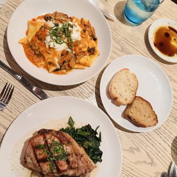 Pasta Moon - Pork chop, Pappardelle Pancetta, bread - Italian Near Me - Half Moon Bay, California