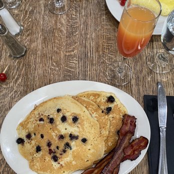 Brown Hound Downtown - Blueberry pancakes with bacon! - New American Near Me - Rochester, New York Brown Hound Downtown - Blueberry pancakes with bacon! - New American Near Me - Rochester, New York