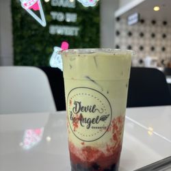 Devil & Angel Desserts - Matcha strawberry milk tea