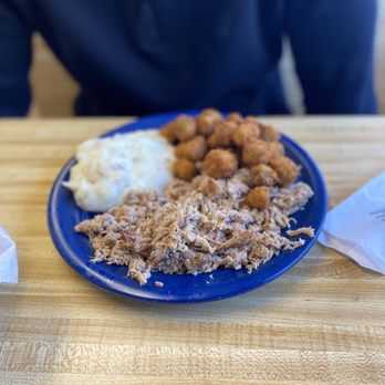 Ole Time Barbecue - Chopped Barbecue Plate with Fried Okra and Mashed Potatoes - Barbeque Near Me - Raleigh, North Carolina Ole Time Barbecue - Chopped Barbecue Plate with Fried Okra and Mashed Potatoes - Barbeque Near Me - Raleigh, North Carolina