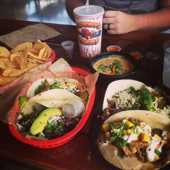 Torchy's Tacos - All of our yummy food! And the chips & queso, which were so good and a nice sized portion too. - Tex-Mex Near Me - Dallas, Texas Torchy's Tacos - All of our yummy food! And the chips & queso, which were so good and a nice sized portion too. - Tex-Mex Near Me - Dallas, Texas