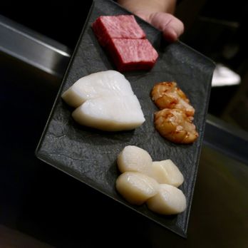 Nobu Restaurant Las Vegas - Protein for the teppanyaki omakase (scallops, Glacier 51 sea bass, lobster tail, Miyazaki A5 Wagyu) - Japanese Near Me - Las Vegas, Nevada Nobu Restaurant Las Vegas - Protein for the teppanyaki omakase (scallops, Glacier 51 sea bass, lobster tail, Miyazaki A5 Wagyu) - Japanese Near Me - Las Vegas, Nevada
