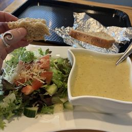 Broccoli cheese soup, garden salad, beer bread Broccoli cheese soup, garden salad, beer bread