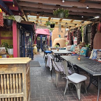 Casa Chimayo Restaurante - Outdoor, covered, dining area - New Mexican Cuisine Near Me - Santa Fe, New Mexico