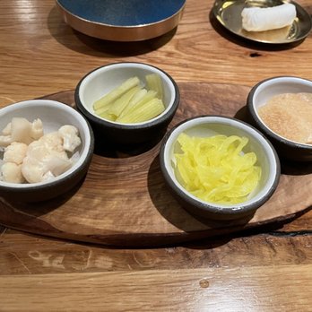 Mari - Pickled vegetables as ban chan (which occasionally gets refilled) - cauliflower, celery, onions and jicama - Korean Near Me - New York, New York Mari - Pickled vegetables as ban chan (which occasionally gets refilled) - cauliflower, celery, onions and jicama - Korean Near Me - New York, New York