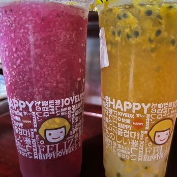 Happy Lemon - fresh passion fruit & mango green tea with lychee jelly and the dragon fruit lemon slushy - Bubble Tea Near Me - San Jose, California Happy Lemon - fresh passion fruit & mango green tea with lychee jelly and the dragon fruit lemon slushy - Bubble Tea Near Me - San Jose, California