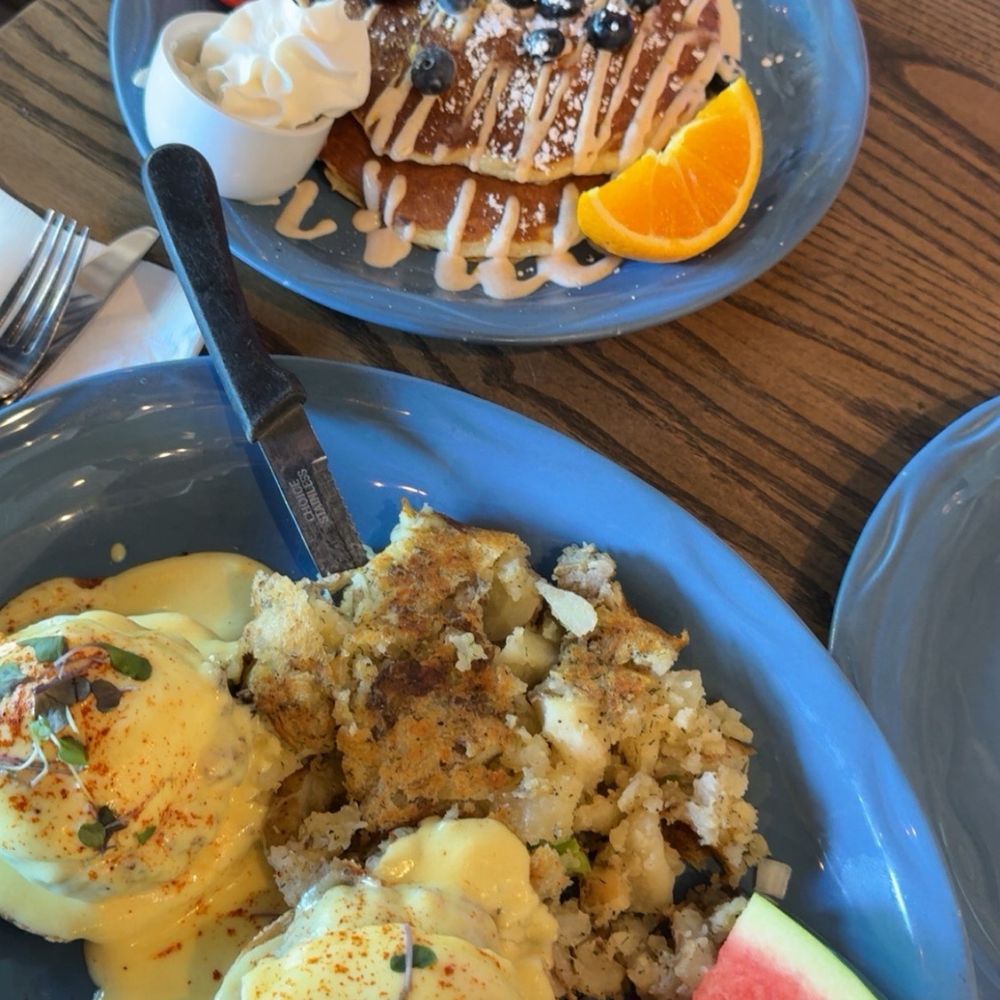 Lemon, blueberry, pancake, and crabcake Benedict Lemon, blueberry, pancake, and crabcake Benedict