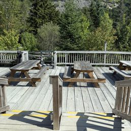 Picnic tables outside main building Picnic tables outside main building
