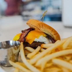 Keedy's Indio - A Modern Twist On A Classic - Keedy's Burger with Bacon and Fries.