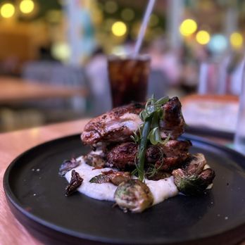 Pier 6 - Pecan wood grilled chicken with mashed potatoes and Brussels sprouts - Seafood Near Me - San Leon, Texas Pier 6 - Pecan wood grilled chicken with mashed potatoes and Brussels sprouts - Seafood Near Me - San Leon, Texas