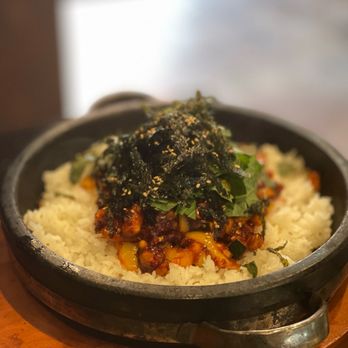 King Chang - LA - Rice with Spicy Seasoned Octopus in Hot Stone Pot - Korean Near Me - Los Angeles, California King Chang - LA - Rice with Spicy Seasoned Octopus in Hot Stone Pot - Korean Near Me - Los Angeles, California