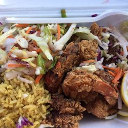 Chef Ena Kitchen - Chef Ena's special yellow rice  omg delish! Fried jumbo shrimp, crawfish, coleslaw, side of picklies  (special order)  #noms #delish
