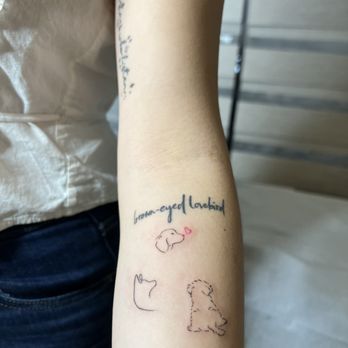 Fine tattoo - Under elbow of my three dogs - Tattoo Near Me
