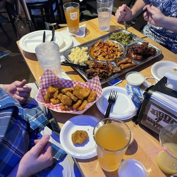 Camel City BBQ Factory - All the food- pickle chips, three meat platter with Mac, wings and green beans, orange bold rock was awesome too! - Barbeque Near Me - Winston-Salem, North Carolina Camel City BBQ Factory - All the food- pickle chips, three meat platter with Mac, wings and green beans, orange bold rock was awesome too! - Barbeque Near Me - Winston-Salem, North Carolina