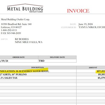 Metal Building Outlet - MBO Invoice - Building Supplies Near Me - Littleton, Colorado Metal Building Outlet - MBO Invoice - Building Supplies Near Me - Littleton, Colorado