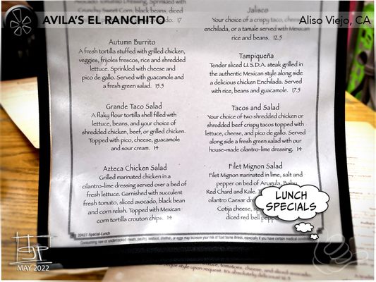 Menu photo 3 Avila's El Ranchito Laguna Niguel, CA