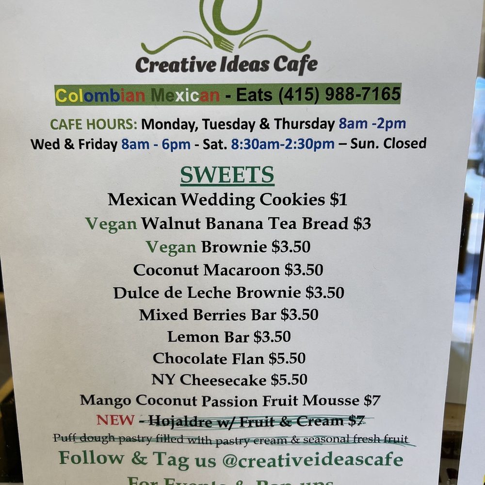 Creative Ideas Cafe - Menu - Colombian Near Me - San Francisco, California