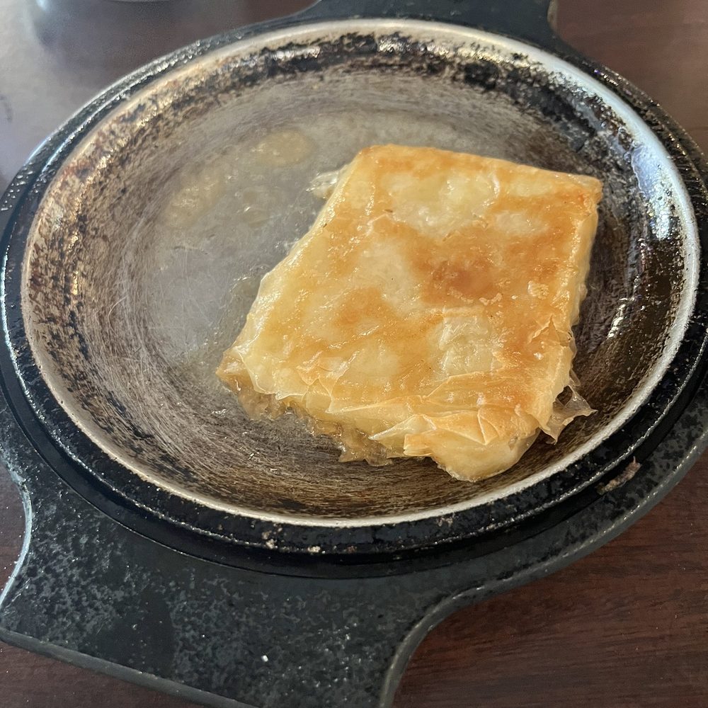 Flaming cheese wrapped in Phyllo Flaming cheese wrapped in Phyllo