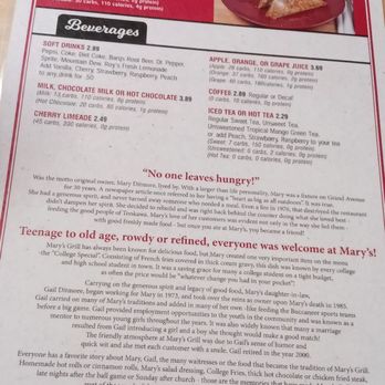 Mary's Grill - Back of menu - Breakfast & Brunch Near Me - Tonkawa, Oklahoma