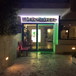 The front of the hotel at night