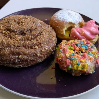 The Jelly Donut - Crumb-coated cinnamon roll, Fruity Pebbles, Strawberry cruller (it changed my mind about crullers), and a lemon jelly - Donuts Near Me - San Francisco, California