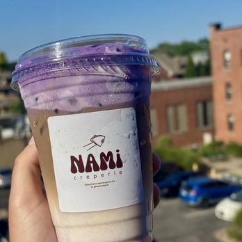 Nami Creperie - Ube popcorn iced latte - Coffee & Tea Near Me - Indianapolis, Indiana
