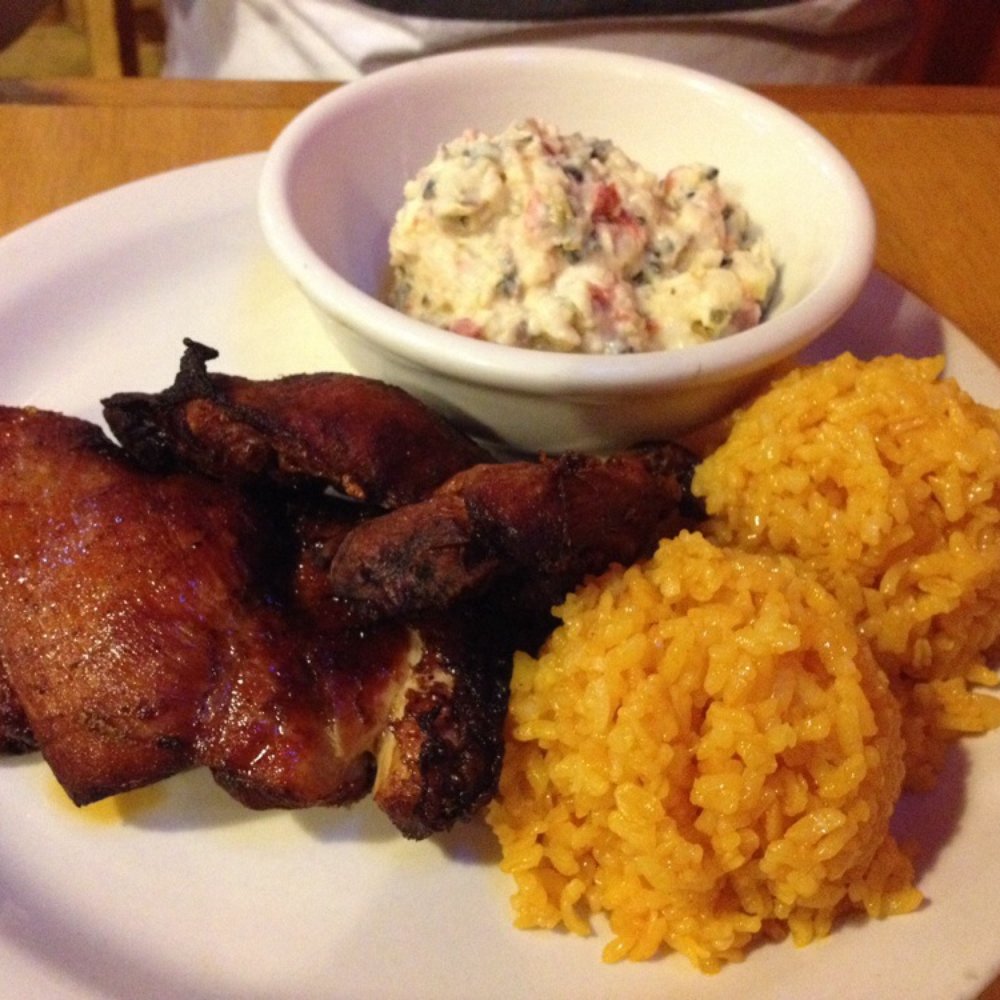 Guahan Grill - fried chicken with red rice and potato salad - Barbeque Near Me - Oceanside, California