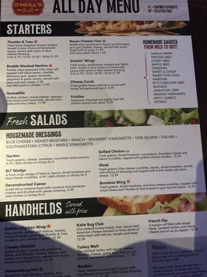 Menu photo 1 O'Neill's Grill Harrisonburg, VA Menu photo 1 O'Neill's Grill Harrisonburg, VA