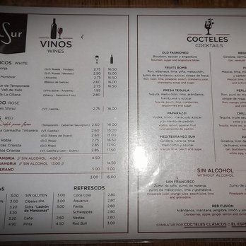 El Sur - Cocktail menu - Tapas Bars Near Me - Madrid, M