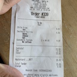 Receipt of what I ordered