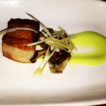 The Table - 12-hour pork belly, roasted maitake mushrooms, wasabi emulsion - New American Near Me - San Jose, California The Table - 12-hour pork belly, roasted maitake mushrooms, wasabi emulsion - New American Near Me - San Jose, California