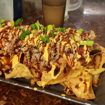 Kehau's Kitchen - Poke & Pulled pork nachos. Chips are local style homemade wonton chips - Hawaiian Near Me - Aiea, Hawaii