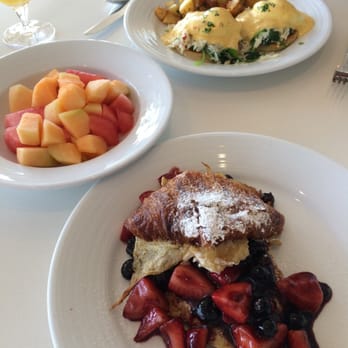 the C restaurant + bar - Stuffed croissant French toast, melon plate, and the Dungeness crab eggs Benedict - Seafood Near Me - Monterey, California the C restaurant + bar - Stuffed croissant French toast, melon plate, and the Dungeness crab eggs Benedict - Seafood Near Me - Monterey, California