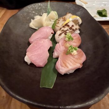 Sushi Den - Buri (Yellowtail) Nigiri Hotate Aburi (Torched Scallop) Nigiri Hagatsuo (Bonito) Nigiri - Japanese Near Me - Denver, Colorado Sushi Den - Buri (Yellowtail) Nigiri Hotate Aburi (Torched Scallop) Nigiri Hagatsuo (Bonito) Nigiri - Japanese Near Me - Denver, Colorado