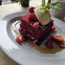 The kids size red velvet pancakes The kids size red velvet pancakes