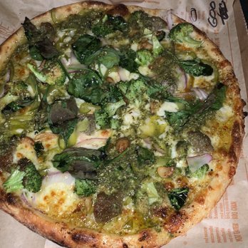 Blaze Pizza - 11-inch Build Your Own with Seasonal Veggies, Crushed Meatballs, Onions, Spinach, and Garlic Pesto. - Pizza Near Me - Tampa, Florida Blaze Pizza - 11-inch Build Your Own with Seasonal Veggies, Crushed Meatballs, Onions, Spinach, and Garlic Pesto. - Pizza Near Me - Tampa, Florida