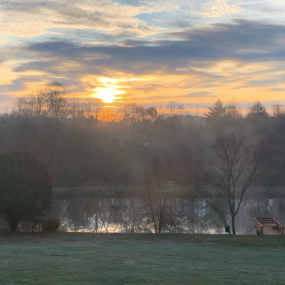 View of Lake from Cabin at Sunrise